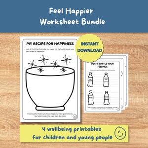 Werkbladen voor een gelukkiger gevoel: inchecken 's ochtends, emoties, welzijn (4 pdf-downloads)