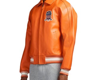 Avirex Orange Leather Bomber Jacket
