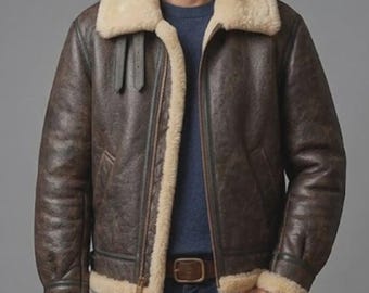 Men’s B3 Shearling Leather Jacket – Brown Aviator Bomber Coat