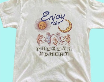 Oversized Baggy Shirts, Retro Graphic Shirt, Enjoy the Present Moment, Unisex Cotton Concert Apparel
