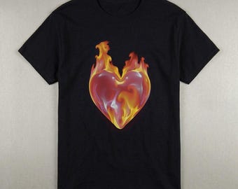 Vintage Style Fire Heart Tshirt, Retro Goth GraphicTee, Unisex, Oversized shirts