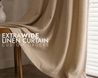 Wide Linen Curtains for Living Room, Bedroom. Custom Size Extra Wide Heavy Linen Drapes, Rod Pocket, Grommet, Hook Ring