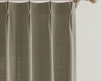 Wide Double Pinch Pleated Linen Curtains for Living Room, Bedroom. Custom Size Drapes, French Pleat, Extra Wide, Optional Blackout Lining