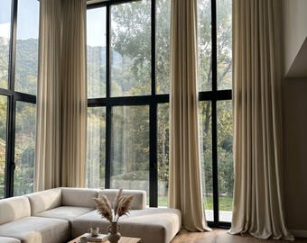 Extra Long Premium Linen Curtain Panels, Custom Made Drapes for Living Room