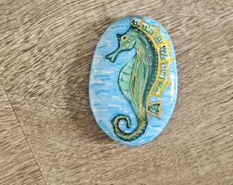 Kraftstein Seepferdchen – handbemalter Stein, Krafttier, spirituelles Geschenk, Achtsamkeit, Ozean Symbol
