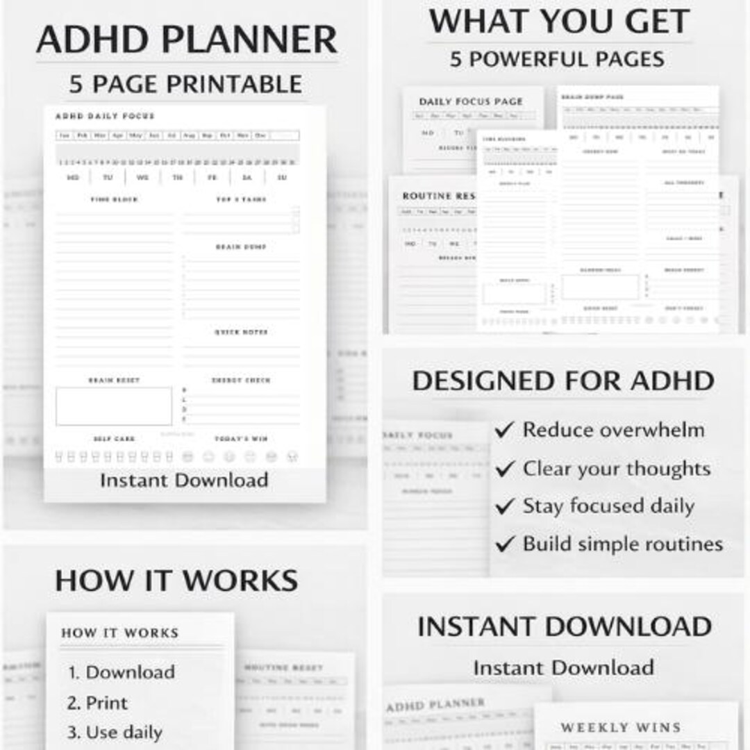ADHD Daily Focus Planner Printable | Brain Dump PDF | Time Blocking ...