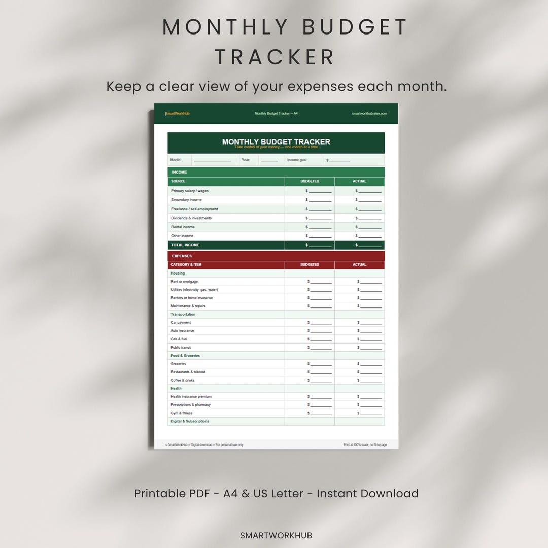 Monthly Budget Tracker Printable PDF | Solopreneur Expense Planner | A4 ...