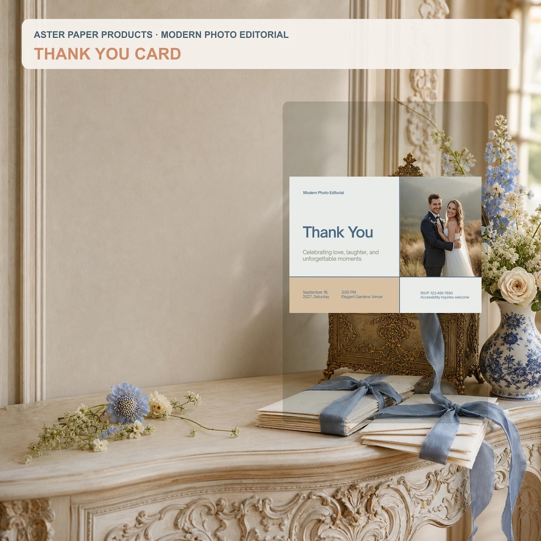 Modern Duo Modern Photo Thank You Card Template, Editable Canva Wedding ...