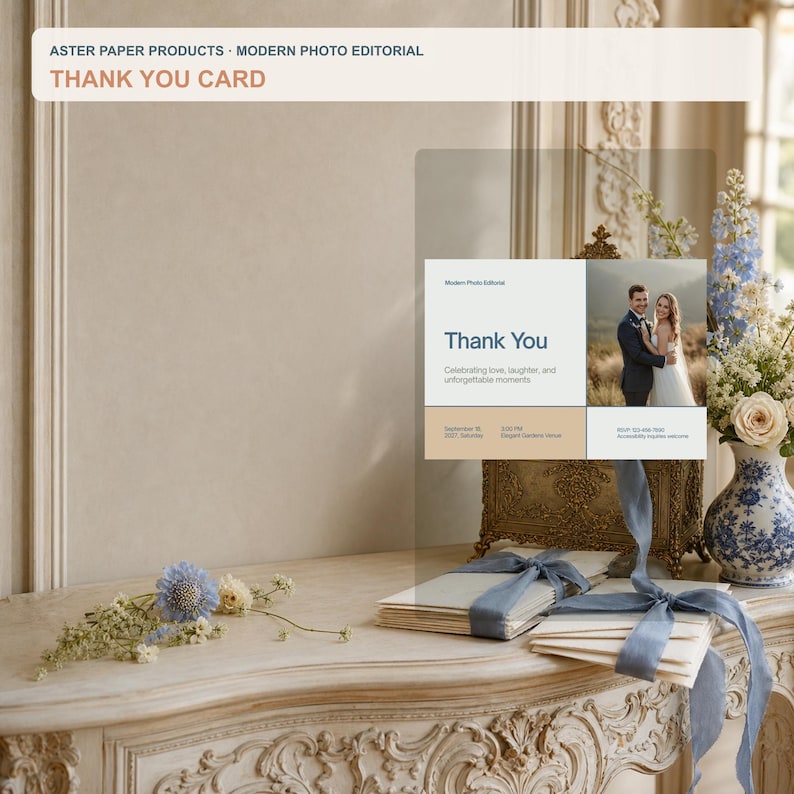 Modern Duo Modern Photo Thank You Card Template, Editable Canva Wedding ...