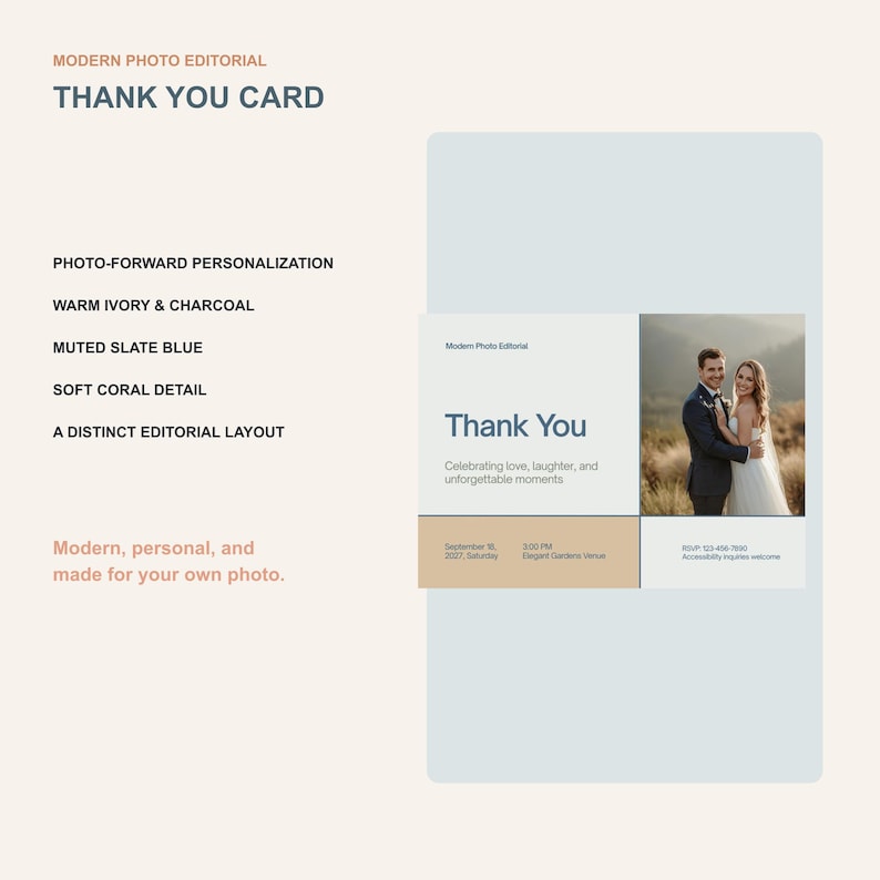 Modern Duo Modern Photo Thank You Card Template, Editable Canva Wedding ...