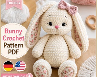 Beginner Crochet Bunny Pattern, Amigurumi Rabbit Toy (PDF Download)