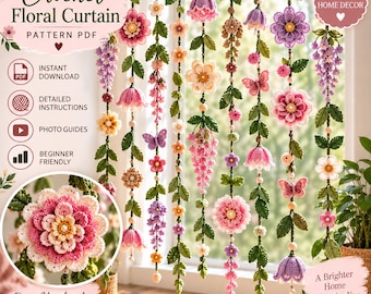 Crochet Floral Curtain Pattern PDF, Flower Window Hanging Crochet Pattern, Boho Home Decor, Beginner Crochet Pattern, Instant Download