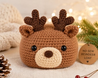 No-Sew Reindeer Crochet Pattern PDF, Christmas Amigurumi Reindeer Loaf, Cute Crochet Plush Pattern, Holiday Gift DIY