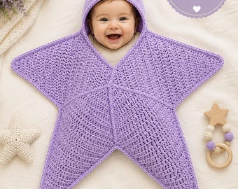 Crochet Star Bunting Pattern, Hooded Star Swaddle, Baby Wrap PDF (Beginner Friendly)