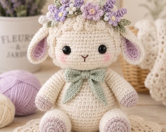 Crochet Lamb Pattern PDF, Flower Crown Amigurumi Sheep Toy, Beginner Nursery Animal (Digital Download)