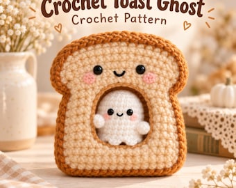 Crochet Toast Ghost Pattern, Cute Ghost Amigurumi PDF, Kawaii Halloween Crochet Pattern, Food Plush Crochet Toy, Spooky Fall Decor
