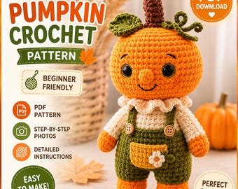 Crochet Pumpkin Doll Pattern, Amigurumi PDF, Fall Halloween Tutorial