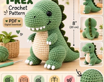Chubby T-Rex Dinosaur Crochet Pattern | Amigurumi Plush Toy Tutorial (PDF Download)