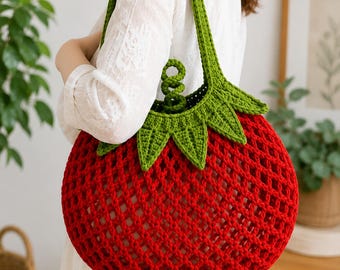 Tomato Mesh Bag Crochet Pattern PDF, Crochet Market Bag Pattern, Fruit Tote Bag, Reusable Grocery Bag, Beginner Crochet Pattern