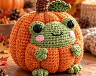 Pumpkin Frog Crochet Pattern, Cute Fall Amigurumi PDF, Halloween Frog Plush, Kawaii Pumpkin Crochet Toy, Autumn Crochet Pattern