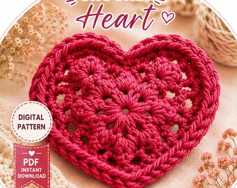 Floral Heart Crochet Pattern, Romantic Lace Design Easy Crochet Heart Pattern, Beginner Friendly (PDF Download)