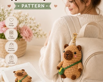 Crochet Capybara Keychain Pattern, Amigurumi Animal Bag Charm (PDF Download)