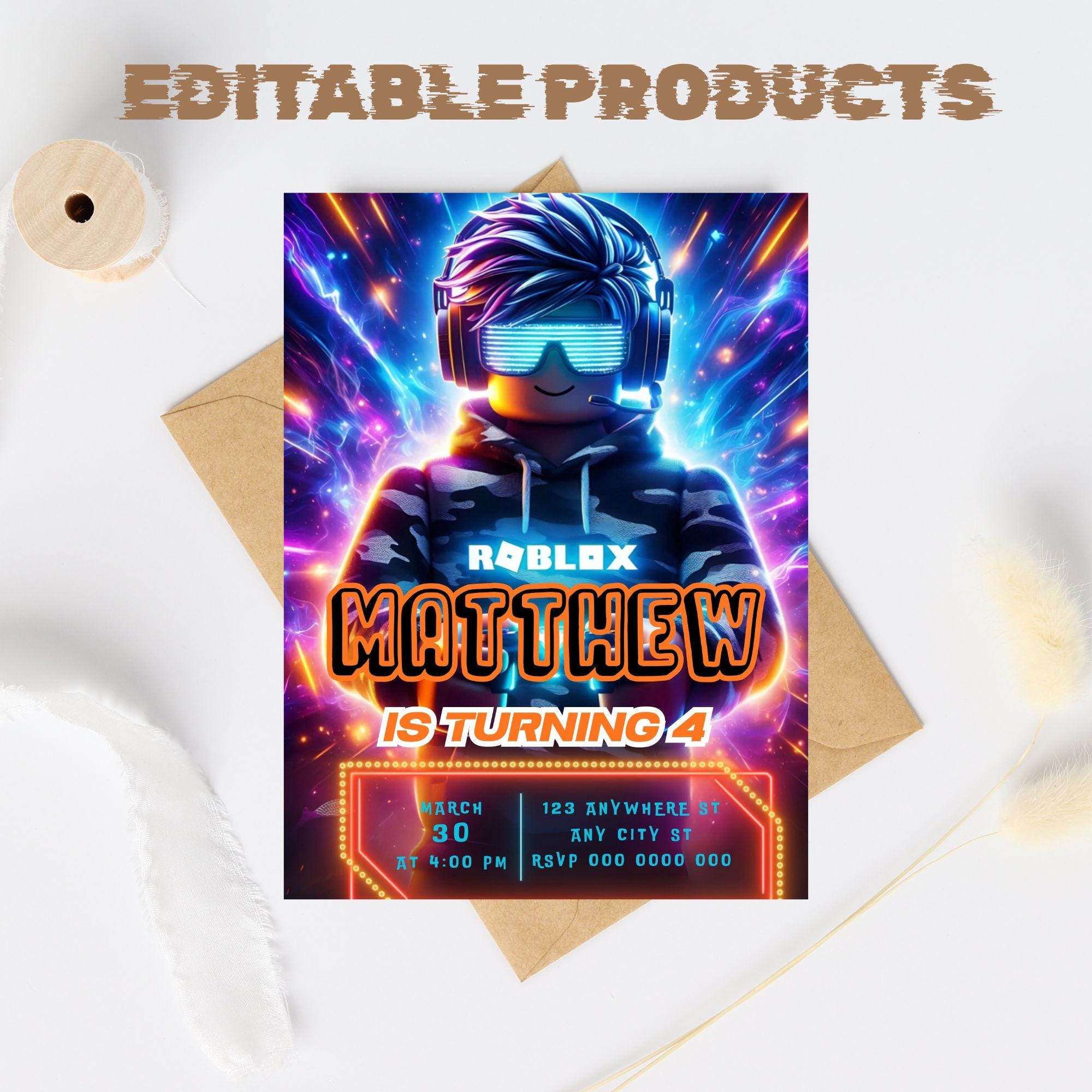 Editable and Printable Roblox Birthday Party Invitation Template (5x7 ...
