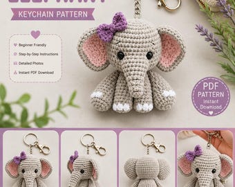 Mini Elephant Crochet Keychain Pattern, Beginner Amigurumi Toy Tutorial (PDF Download)