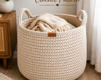 Giant Floor Basket Crochet Pattern, Large Storage, Rope Basket with Handles (PDF Download)