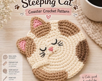 Sleeping Cat Coaster Crochet Pattern, Beginner Friendly (PDF Download)