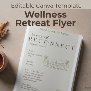 Plantilla editable para folleto de retiro de bienestar / Promoción de eventos de yoga (Descarga digital)