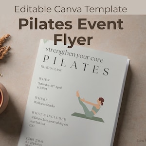 Folleto para evento de Pilates / Plantilla editable de Canva para póster de fitness (descarga digital instantánea)