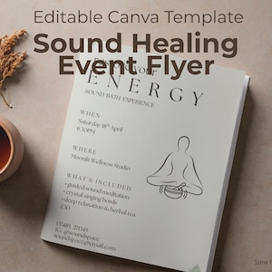 Plantilla de folleto para baño de sonido / Póster editable para eventos en Canva (descarga digital)