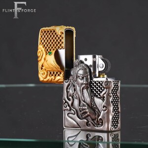 Ancient Warrior Art Zippo Lighter, Chinese Sage Engraved Zippo, Glowing Symbol Collectible Gift for Him, Birthday Gift, Mens Gift image 2