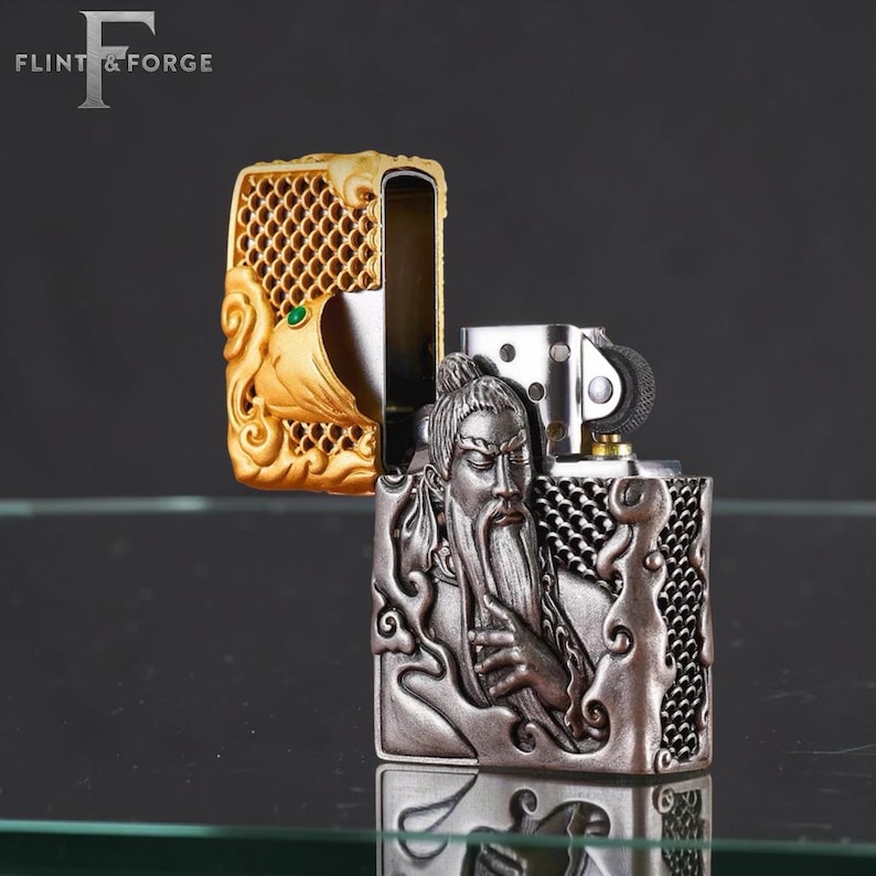 Ancient Warrior Art Zippo Lighter, Chinese Sage Engraved Zippo, Glowing Symbol Collectible Gift for Him, Birthday Gift, Mens Gift image 2