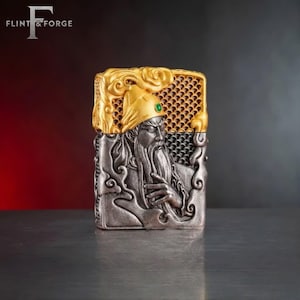 Ancient Warrior Art Zippo Lighter, Chinese Sage Engraved Zippo, Glowing Symbol Collectible Gift for Him, Birthday Gift, Mens Gift image 1