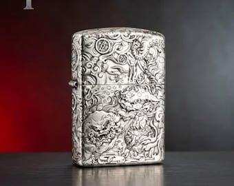 Zapalniczka Zippo z medalionem srebrnego smoka, ozdobna płaskorzeźba, antyczny metalowy prezent kolekcjonerski dla niego, ekskluzywny eksponat kolekcjonerski