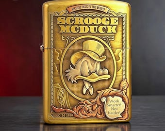 Vintage Inspired Lighter Gift for Him, Gold Engraved Cartoon Character Zippo, Collectible Display Piece, Men's Accessories, Birthday Gift