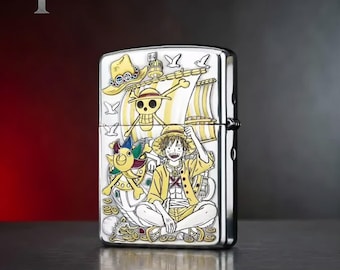 ゴールデンパイレーツボーイジッポーライター、アニメ風宝船アートワーク、シルバーメタル製コレクターズギフト（男性向け）、装飾ディスプレイピース