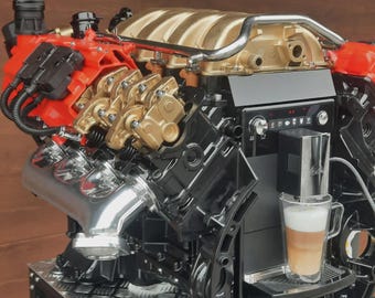 Coffee machine built into a V8 engine