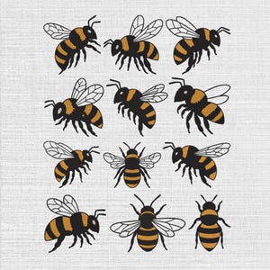 Bee Machine Embroidery Design Set Of 12, Instant Download Digital, 5 Size