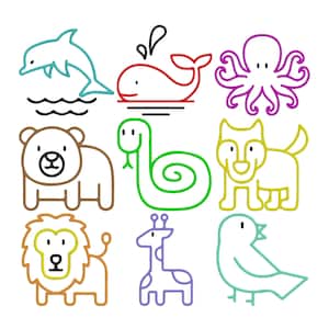 Paquete de diseños de bordado de contornos de animales, delfín, ballena, pulpo, oso, serpiente, león, jirafa. Archivo de bordado a máquina, descarga instantánea, 7 tamaños.