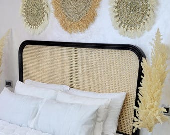 Tête de lit bohème en rotin | Tête de lit en rotin tressé fait main | Décoration de chambre à coucher en bois massif naturel.