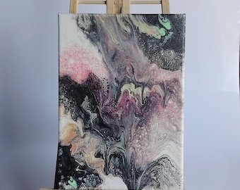 Abstract Acrylic Painting, Modern Wall Art, Black Pink Art, Fluid Art Canvas, Bold Statement Piece, Unique Home Decor