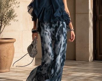 Set met haltertop en wijde broek van chiffon | Soepelvallende zomerse outfit
