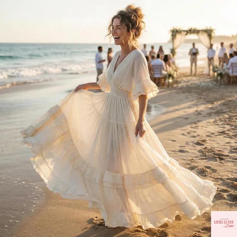 beach wedding rehearsal dress Beach wedding dress with slit main image 1