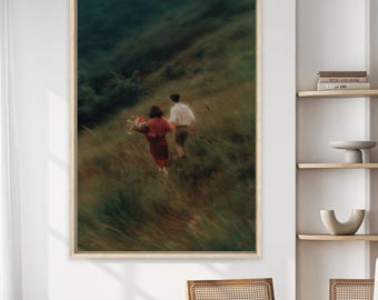 Quadro su tela con coppia romantica in un campo / Stampa d'amore vintage, regalo di anniversario, decorazione per la camera da letto