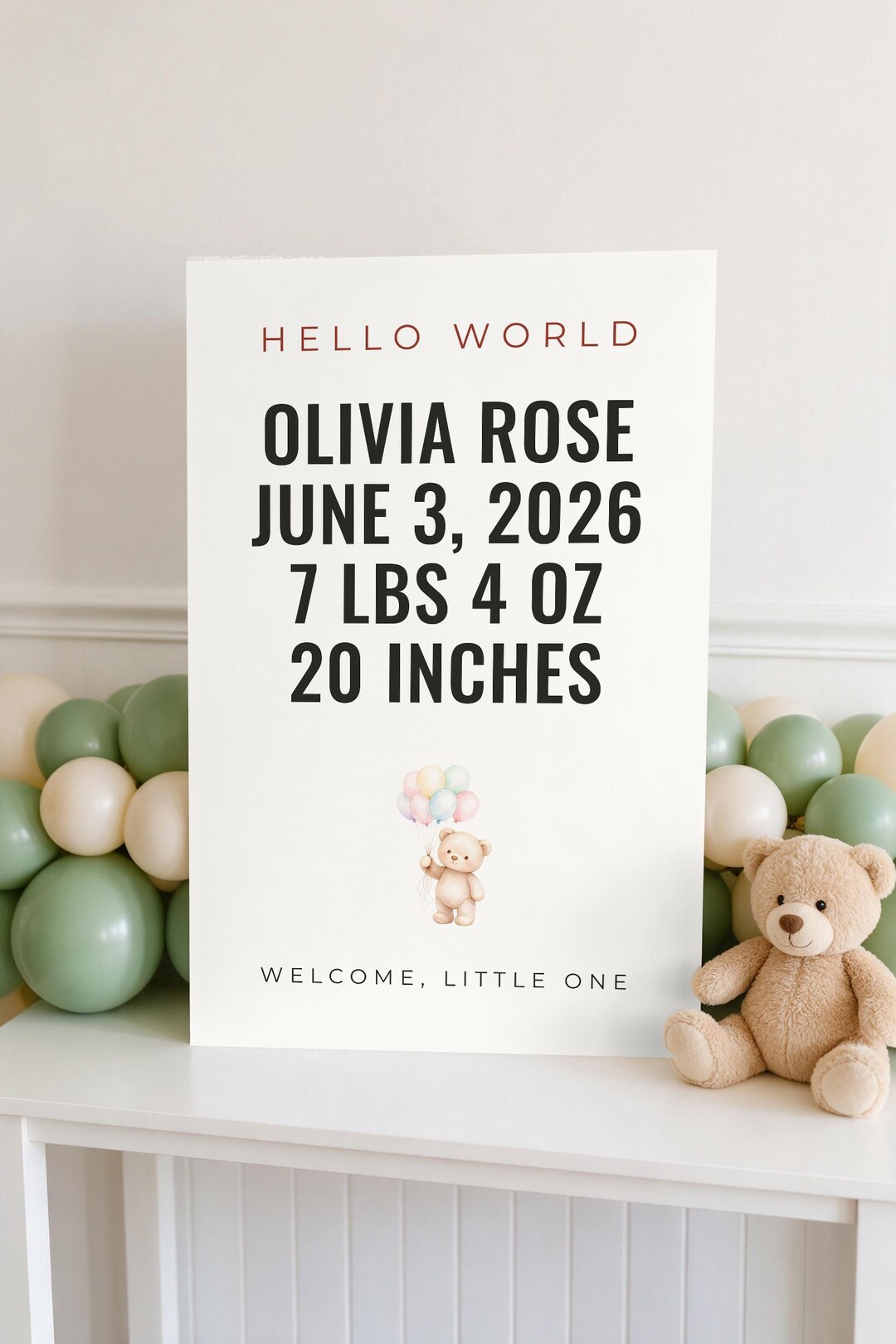 Baby Announcement Sign Foam Board, Personalized Birth Stats Hospital ...