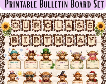EDITABLE Highland Cow Classroom Birthday Display, Primary School Birthday Bulletin Board Wall, Personalised Classroom Board Chart, Childcare