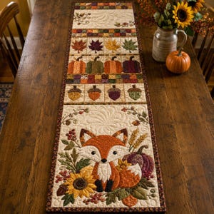 Quilted höstlöpare med räv, höstpumpadekoration